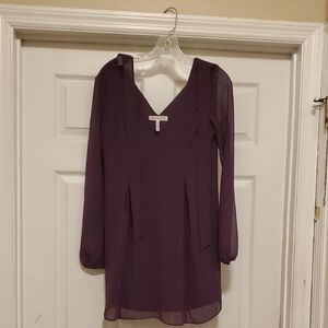 BCBG Plum Long-Sleeve V-Neck Shift Dress